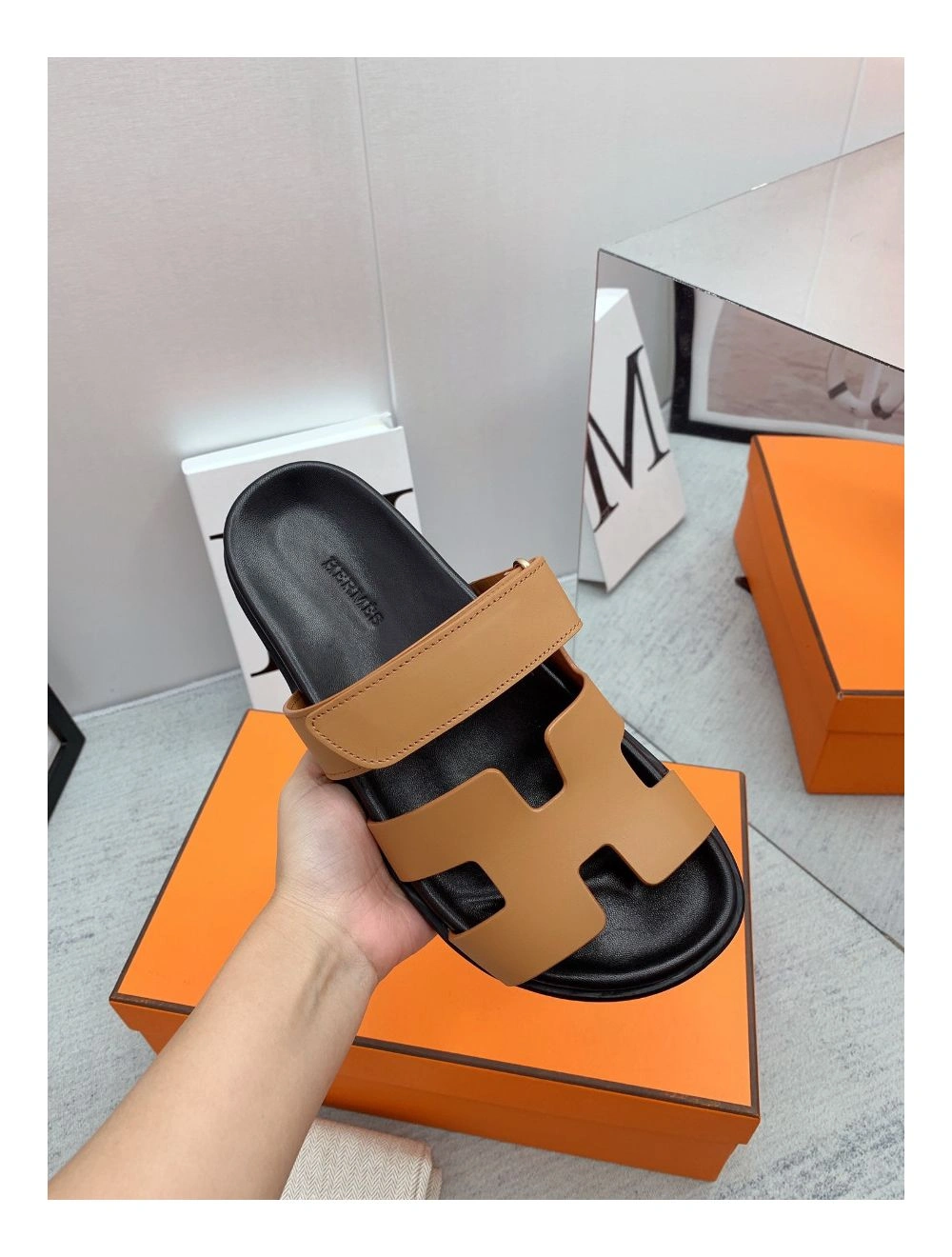 Hermes Men’s Chypre Sandals in Brown Calfskin