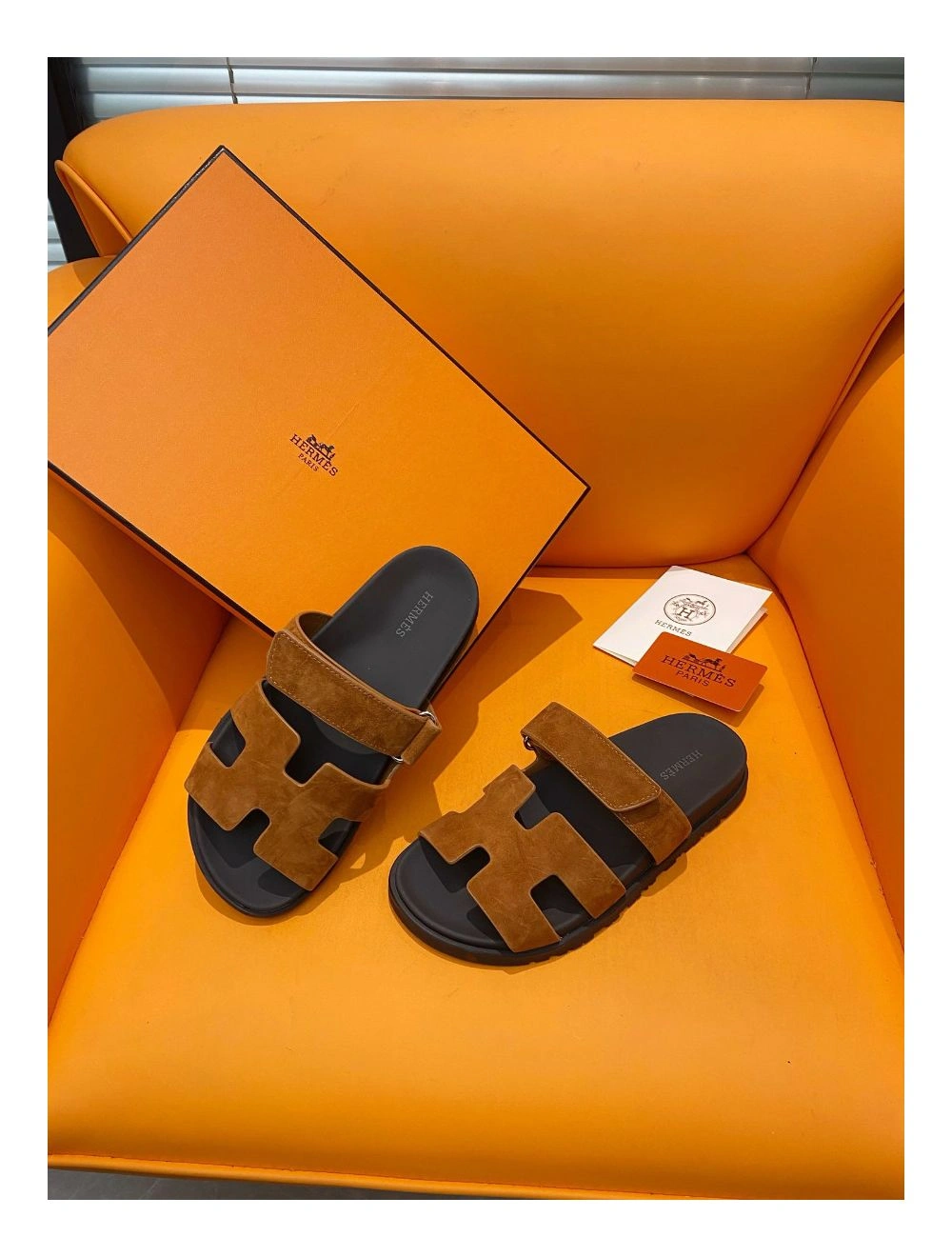 Hermes Men’s Chypre Sandals in Brown Suede Calfskin