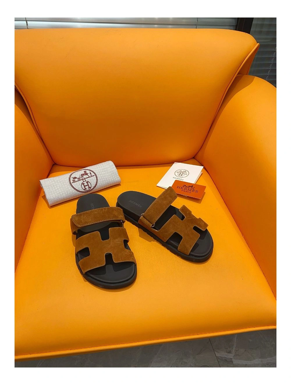 Hermes Men’s Chypre Sandals in Brown Suede Calfskin