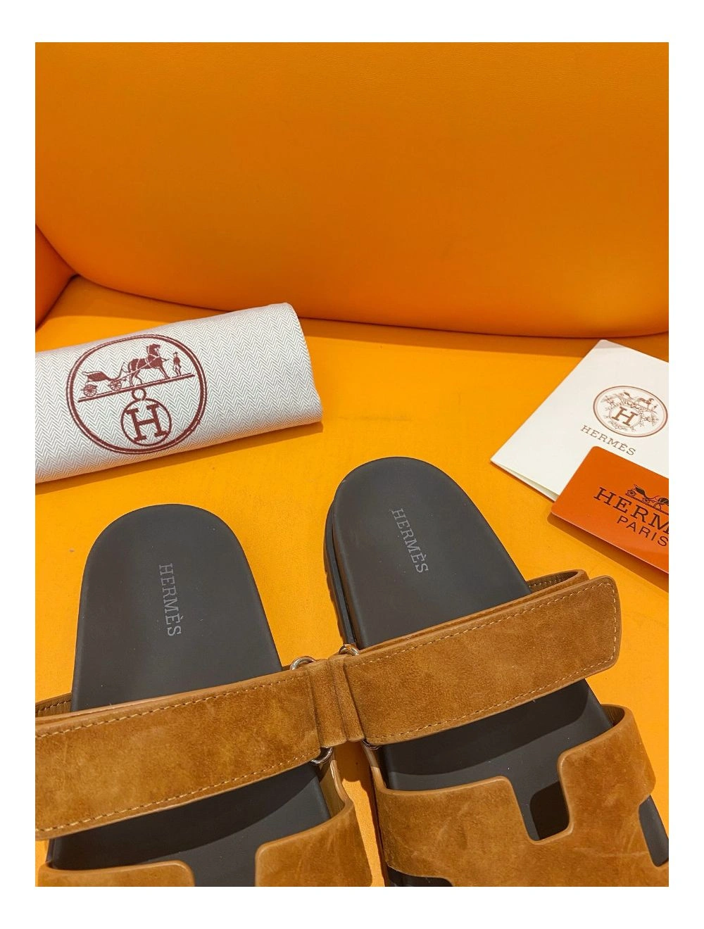 Hermes Men’s Chypre Sandals in Brown Suede Calfskin