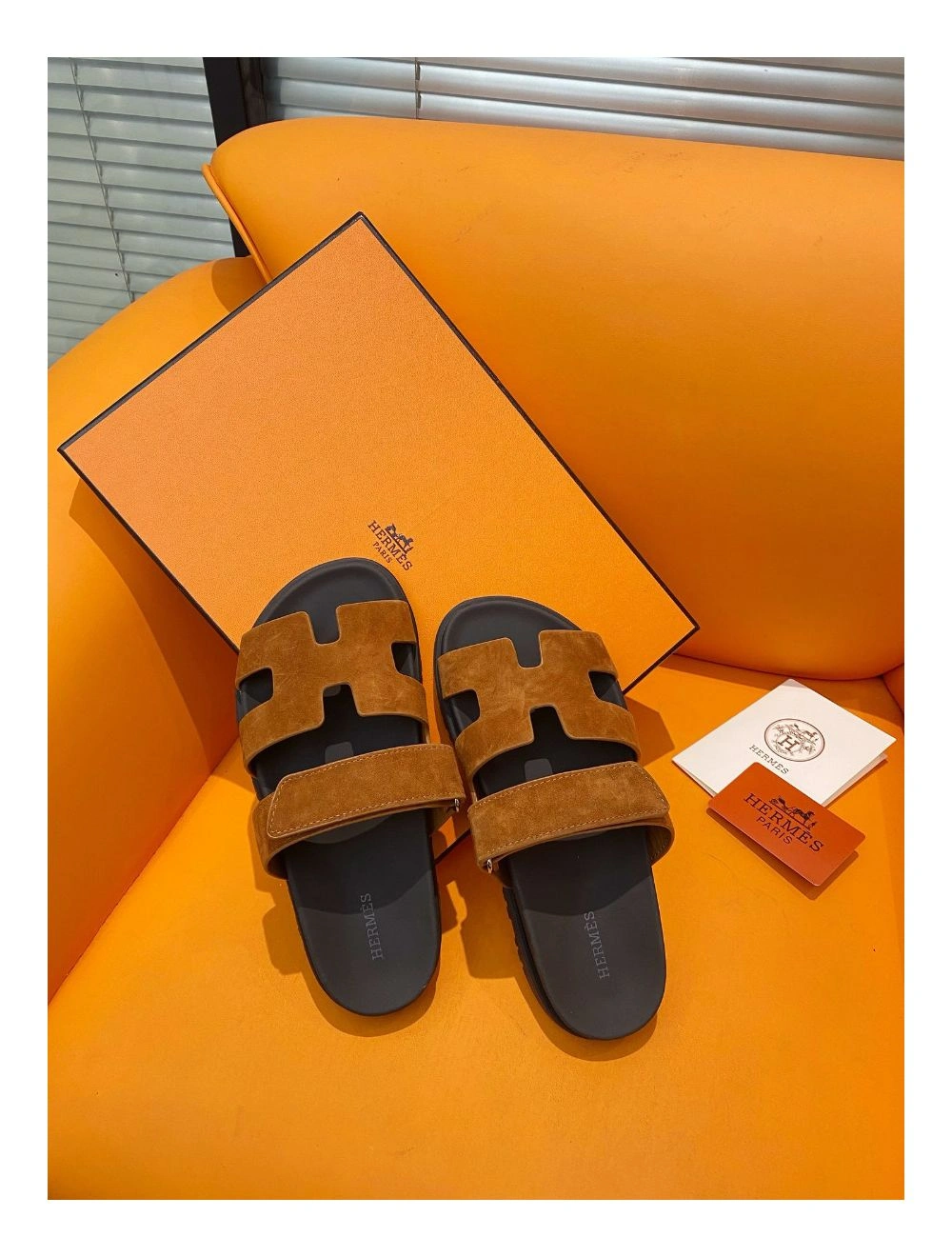 Hermes Men’s Chypre Sandals in Brown Suede Calfskin