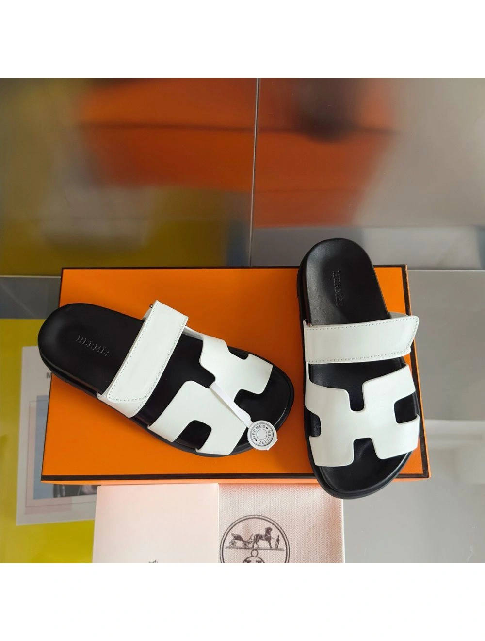 Hermes Men’s Chypre Sandals in White Calfskin