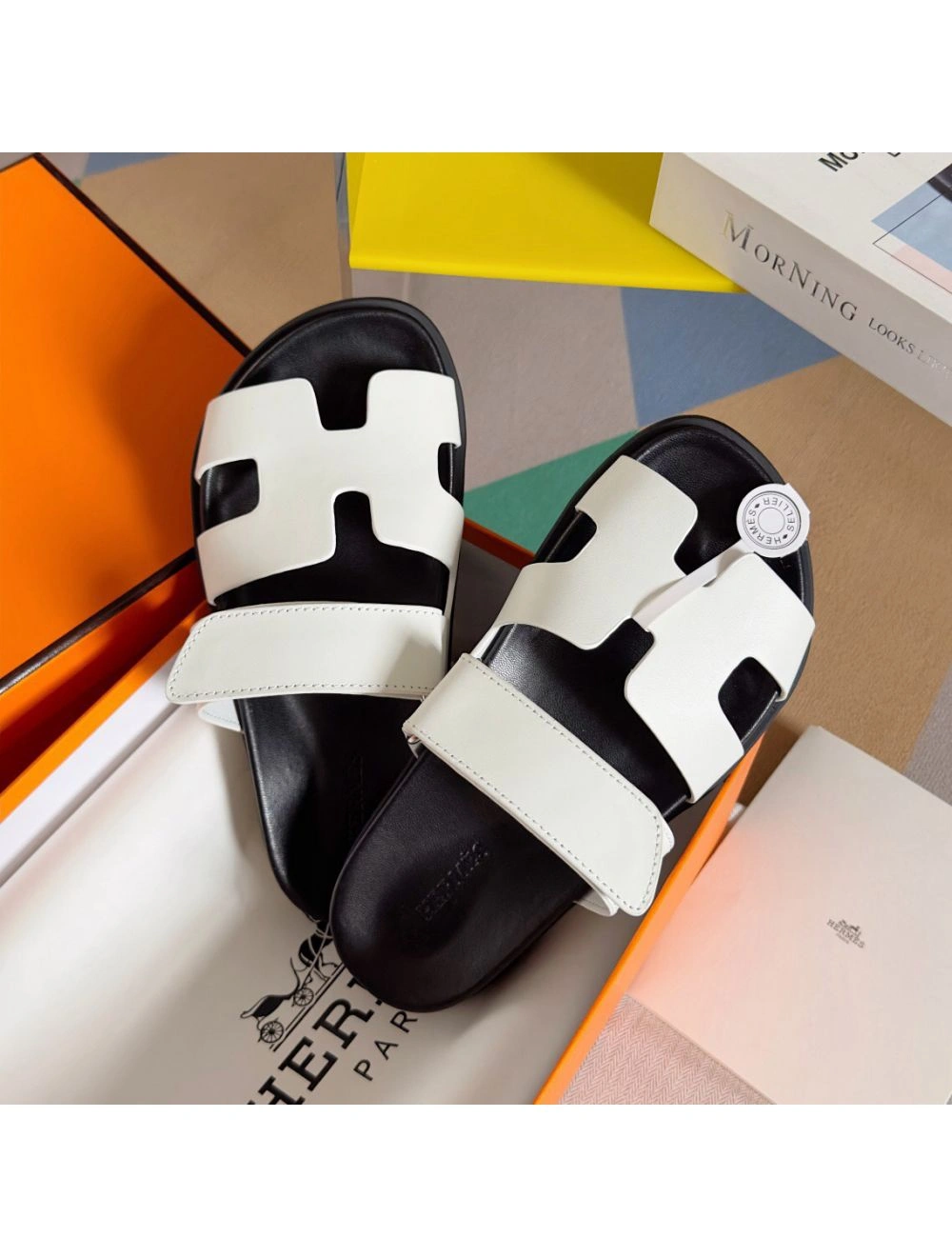 Hermes Men’s Chypre Sandals in White Calfskin