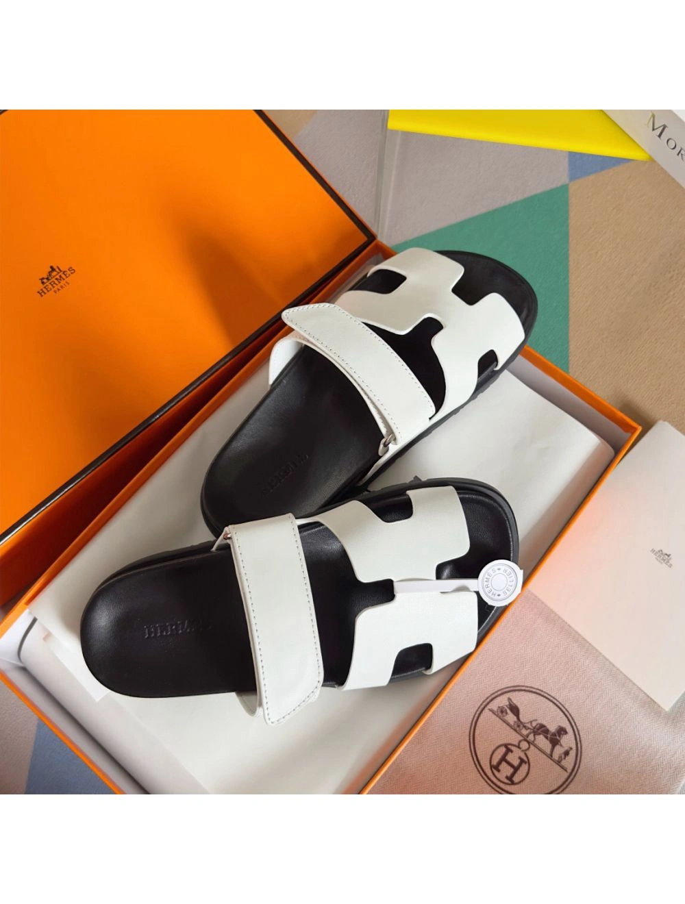 Hermes Men’s Chypre Sandals in White Calfskin