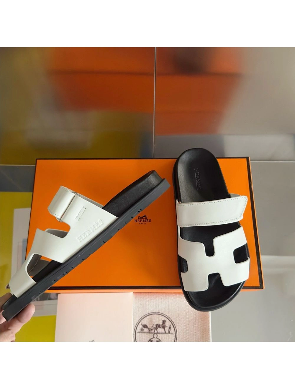 Hermes Men’s Chypre Sandals in White Calfskin