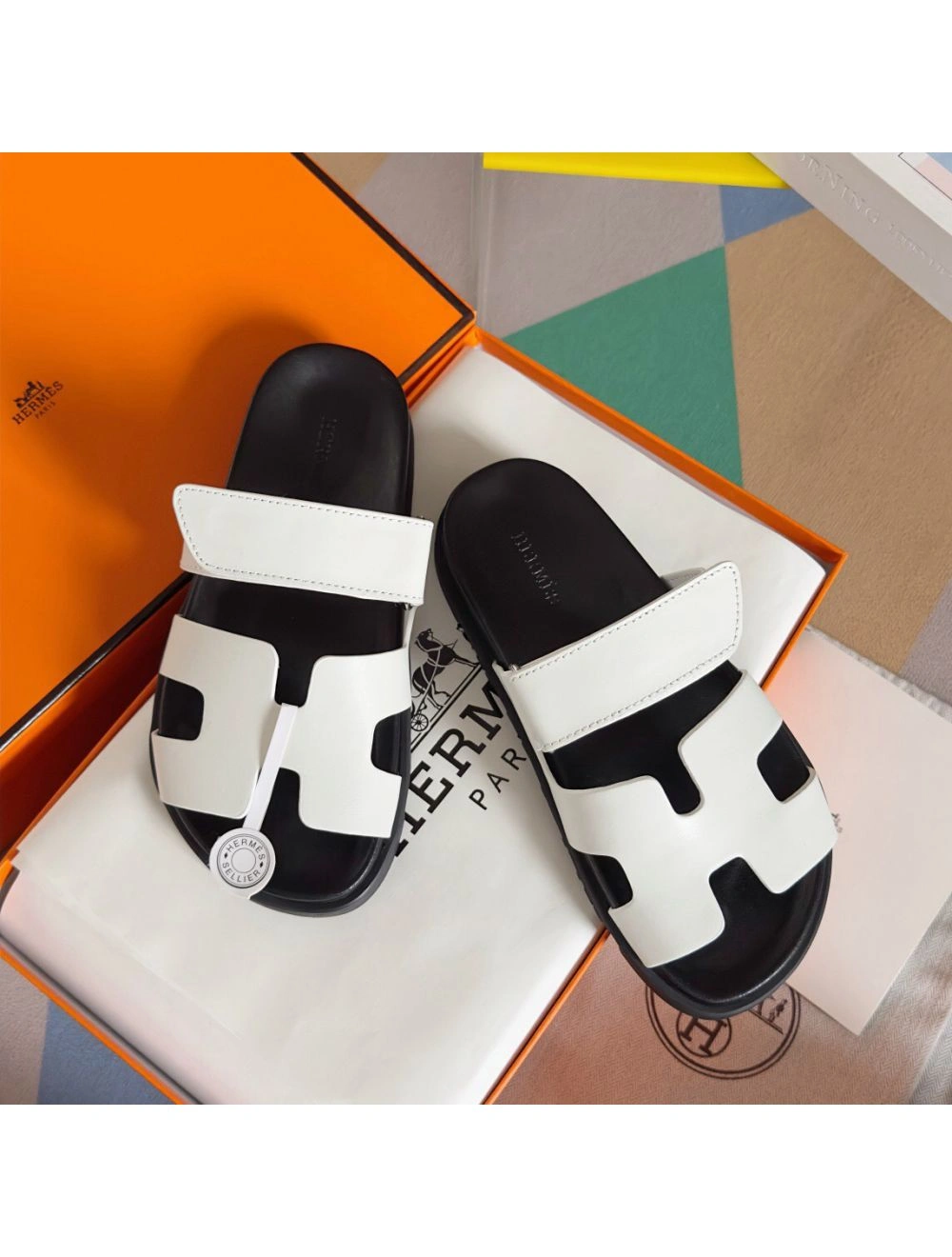 Hermes Men’s Chypre Sandals in White Calfskin