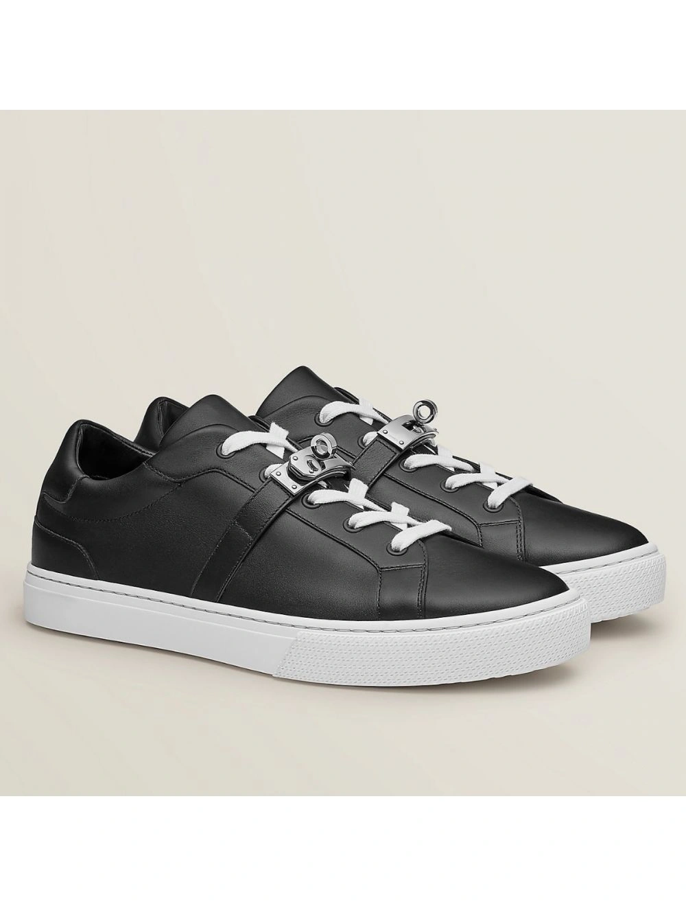 Hermes Men’s Day Sneakers in Black Leather