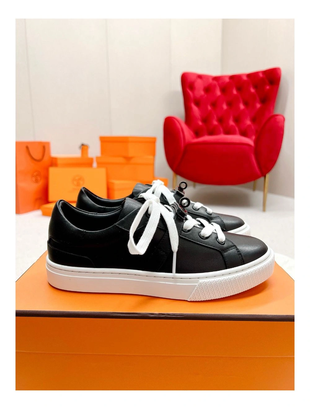 Hermes Men’s Day Sneakers in Black Leather