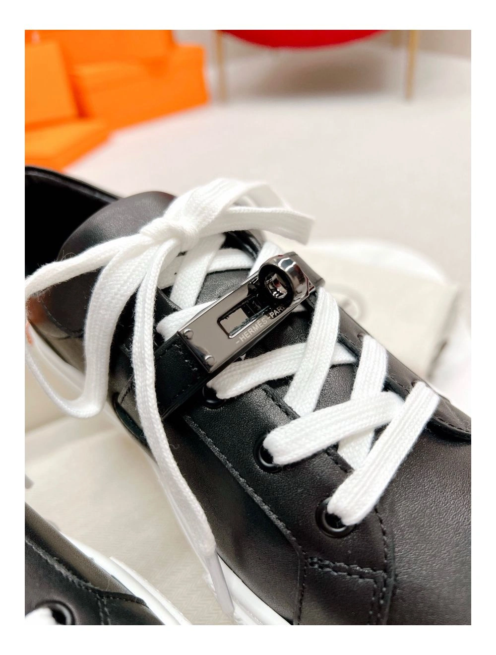 Hermes Men’s Day Sneakers in Black Leather