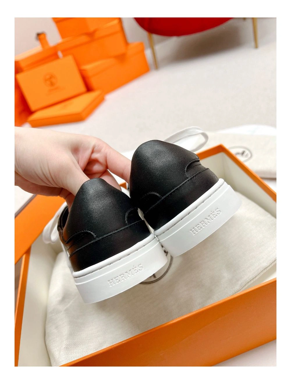 Hermes Men’s Day Sneakers in Black Leather