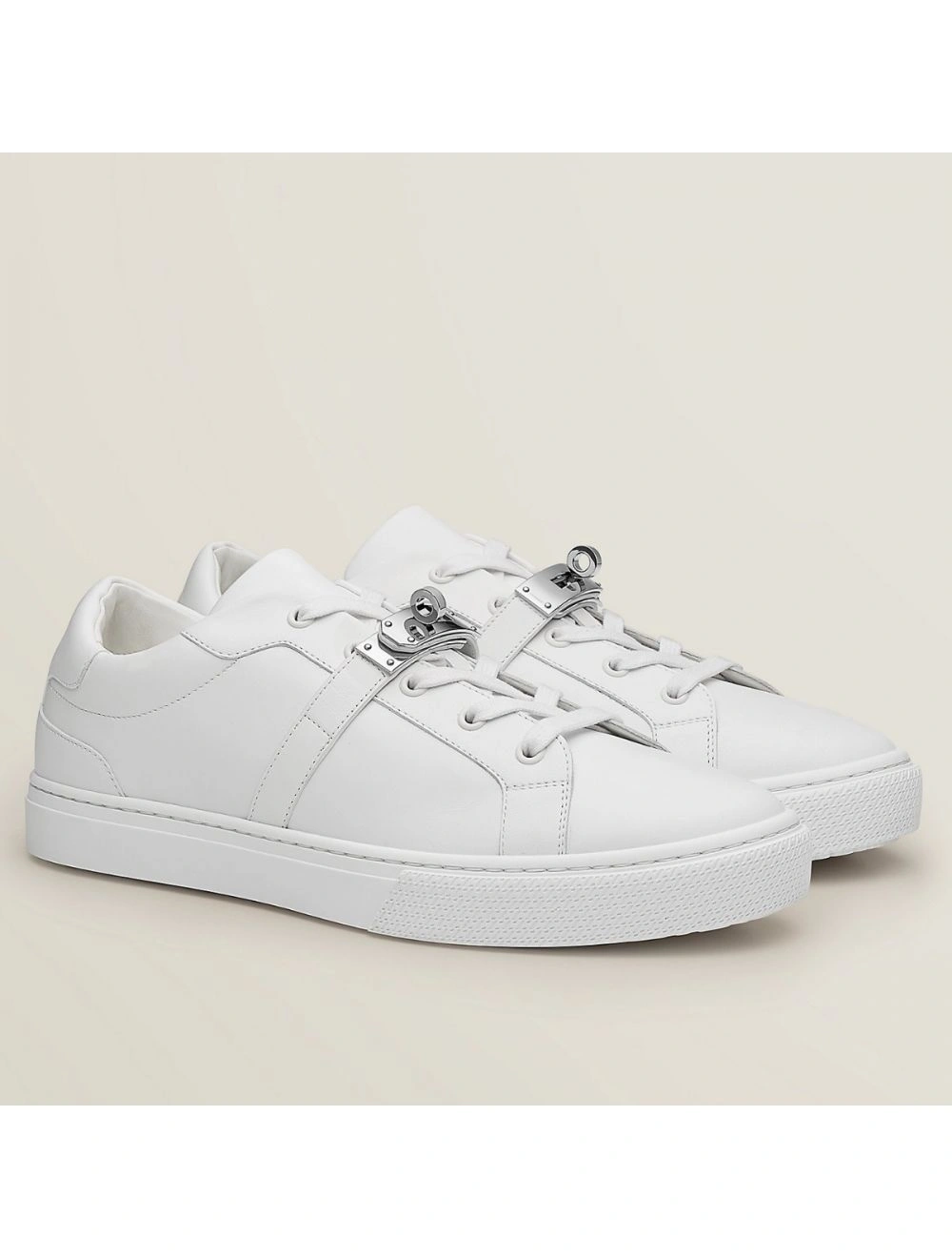 Hermes Men’s Day Sneakers in White Leather