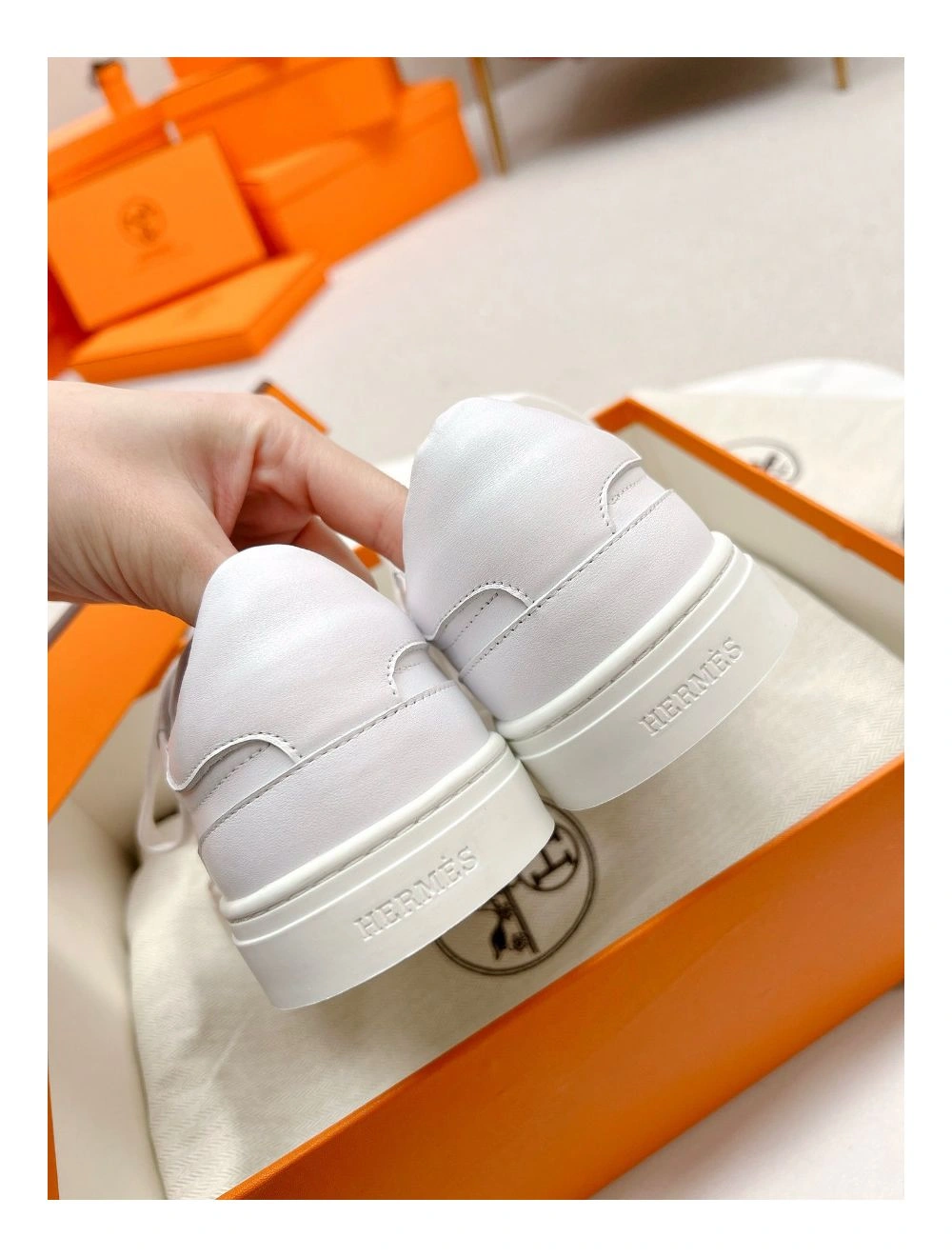 Hermes Men’s Day Sneakers in White Leather