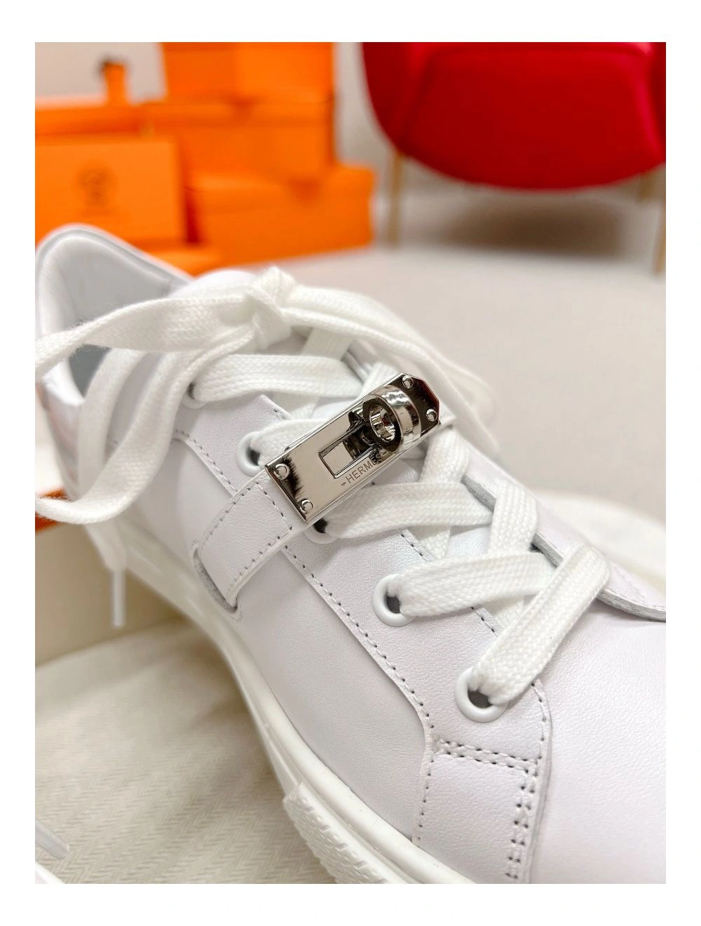 Hermes Men’s Day Sneakers in White Leather