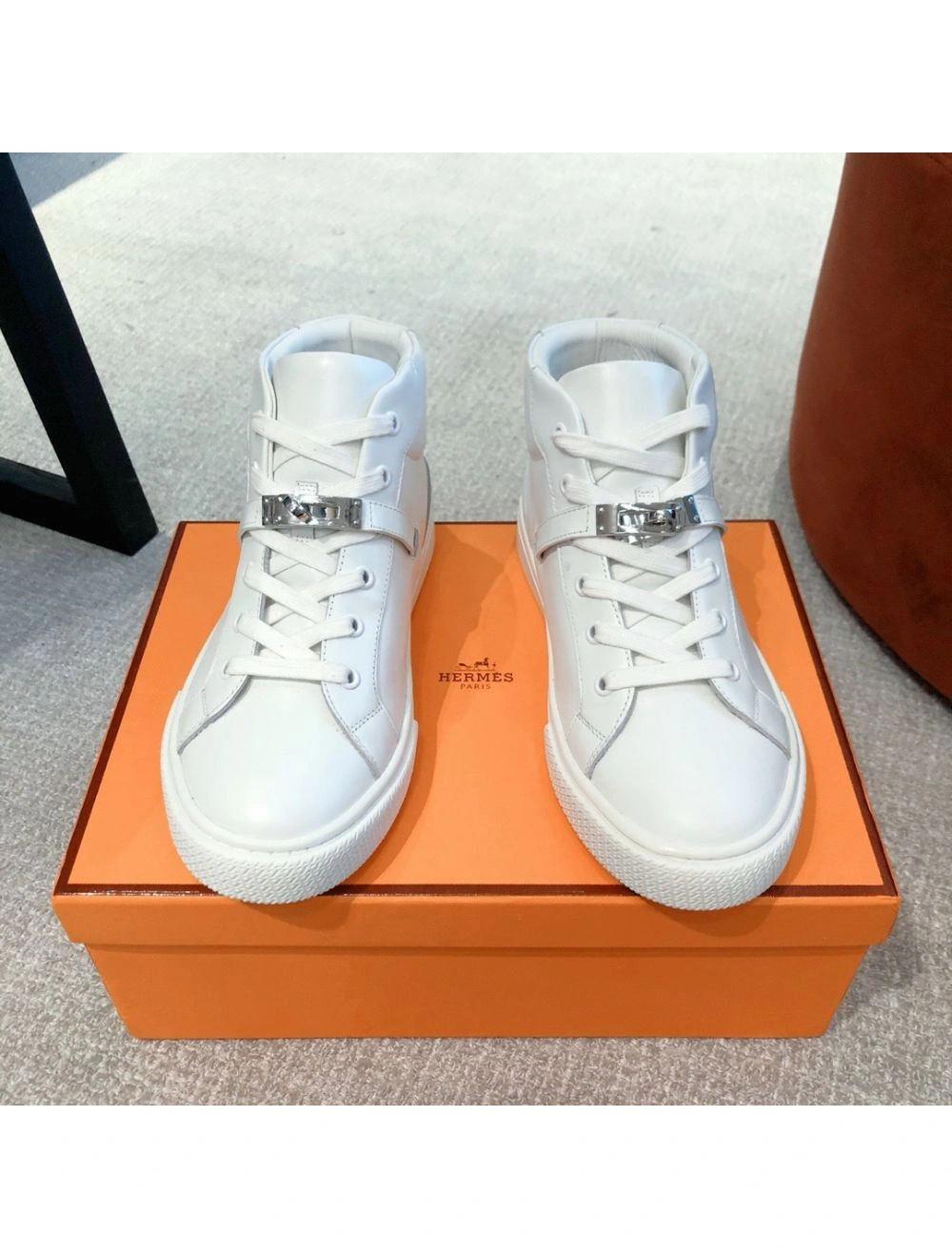 Hermes Men’s Daydream High-top Sneakers in White Leather