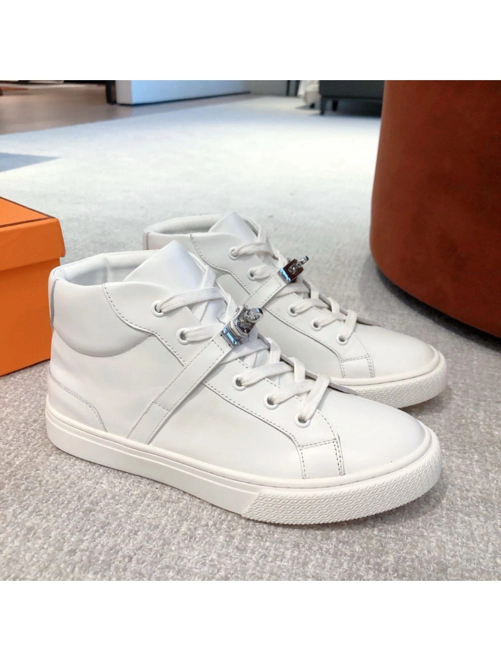 Hermes Men’s Daydream High-top Sneakers in White Leather