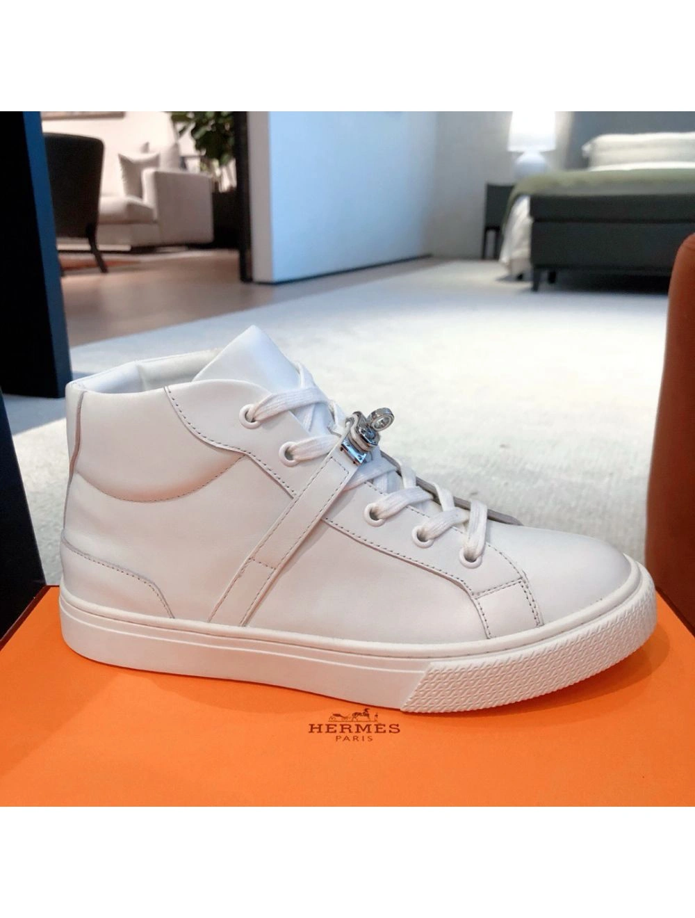 Hermes Men’s Daydream High-top Sneakers in White Leather