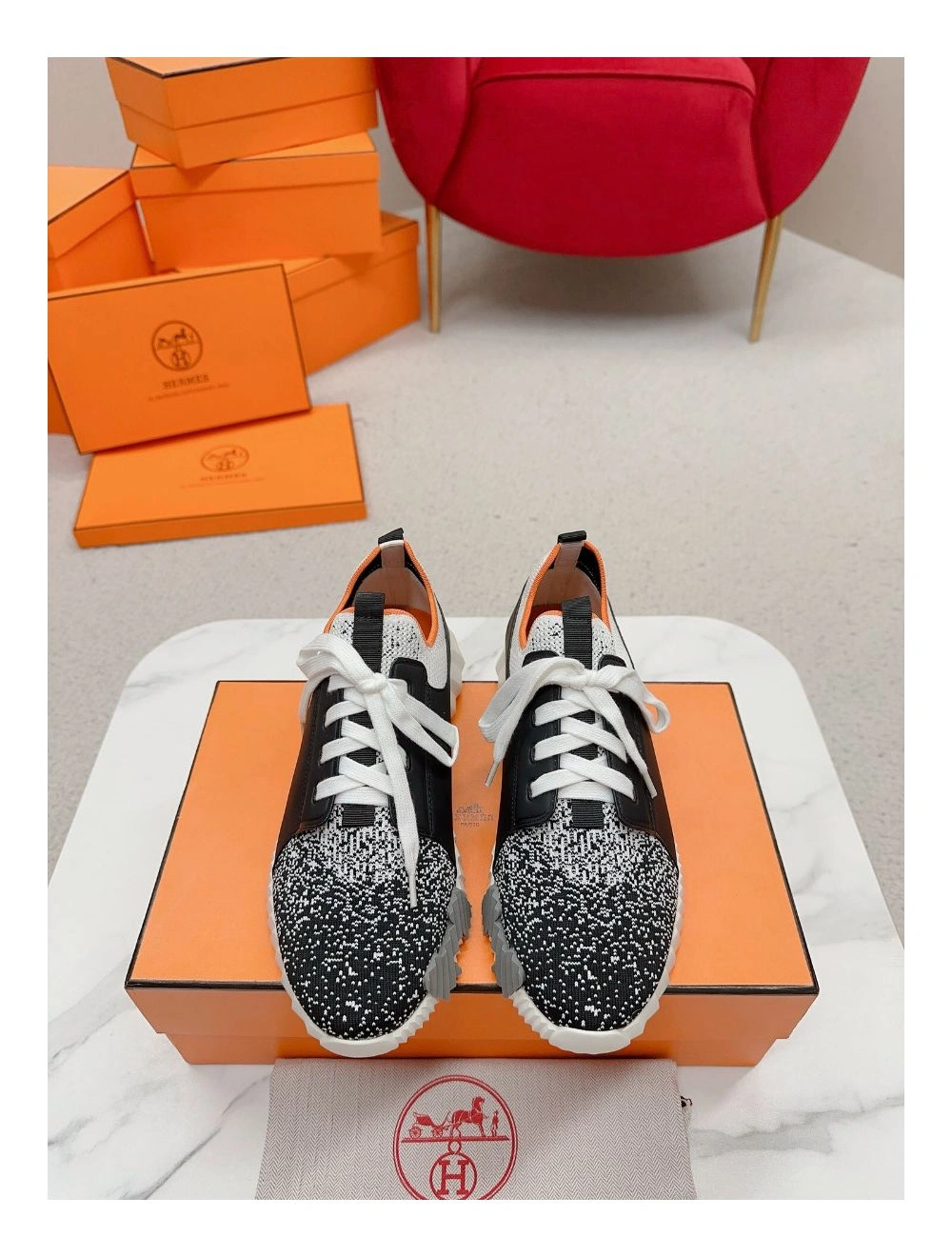 Hermes Men’s Depart Sneakers in Black Gradient Knit