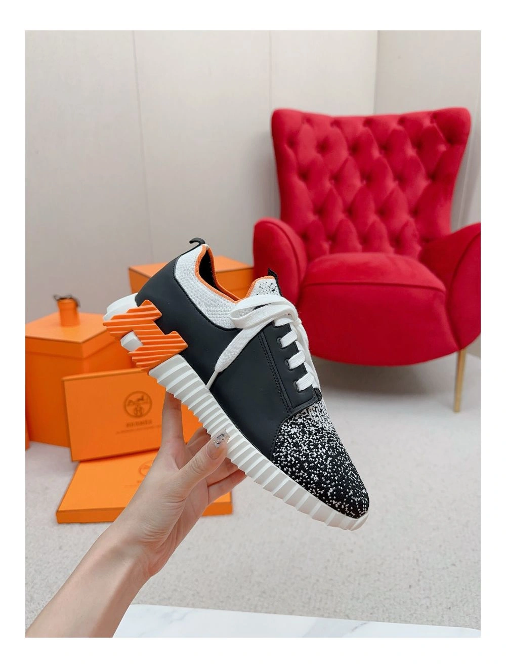 Hermes Men’s Depart Sneakers in Black Gradient Knit