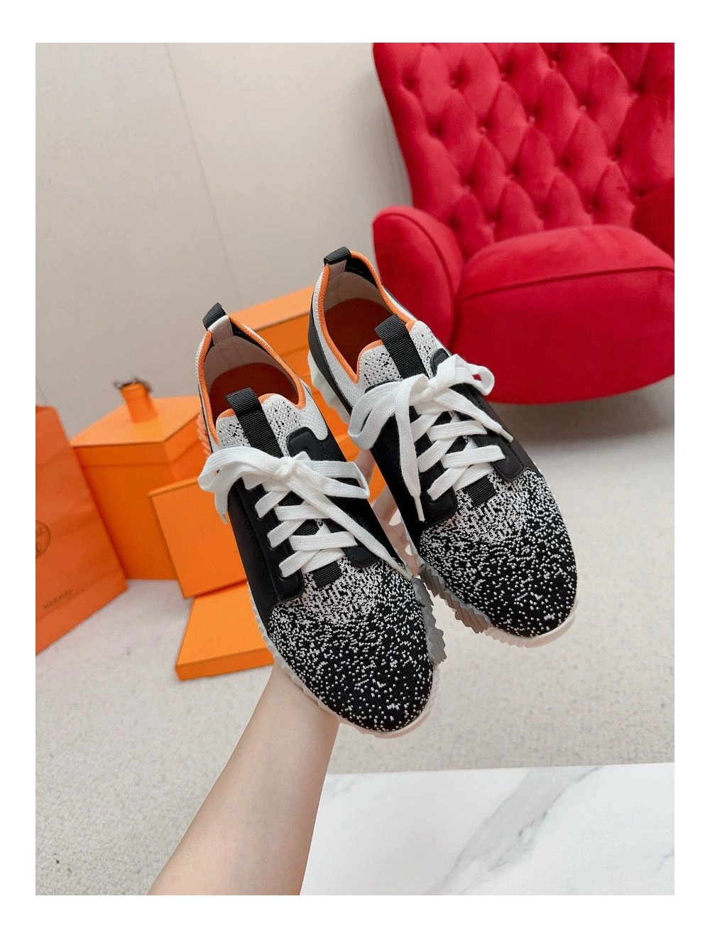 Hermes Men’s Depart Sneakers in Black Gradient Knit