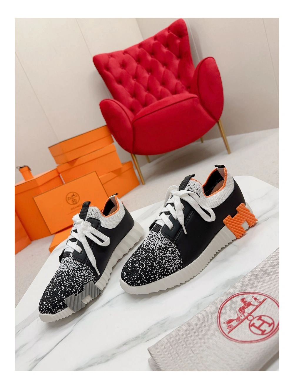 Hermes Men’s Depart Sneakers in Black Gradient Knit