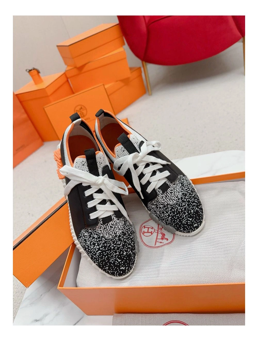 Hermes Men’s Depart Sneakers in Black Gradient Knit