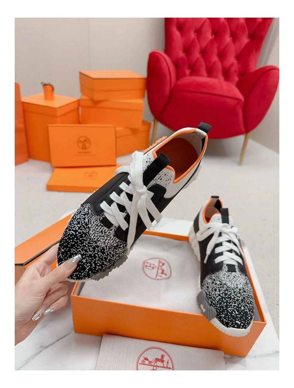 Hermes Men’s Depart Sneakers in Black Gradient Knit