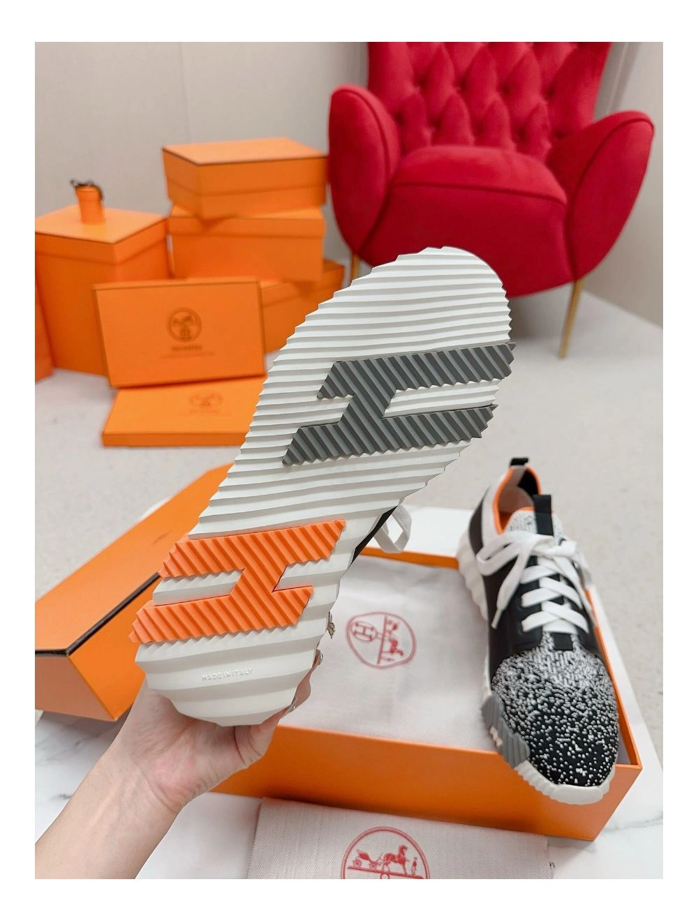 Hermes Men’s Depart Sneakers in Black Gradient Knit