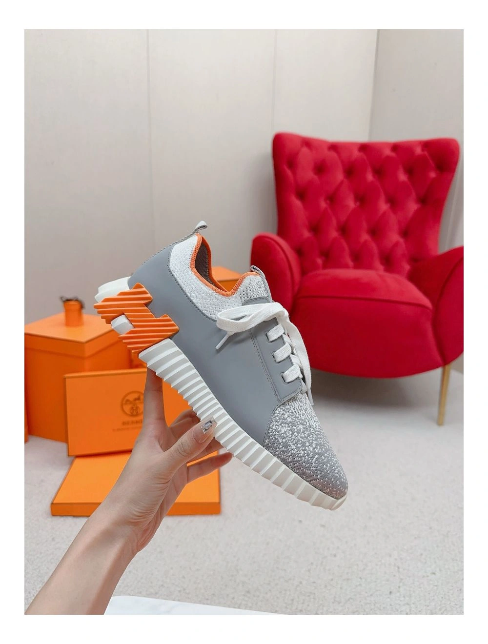 Hermes Men’s Depart Sneakers in Grey Gradient Knit