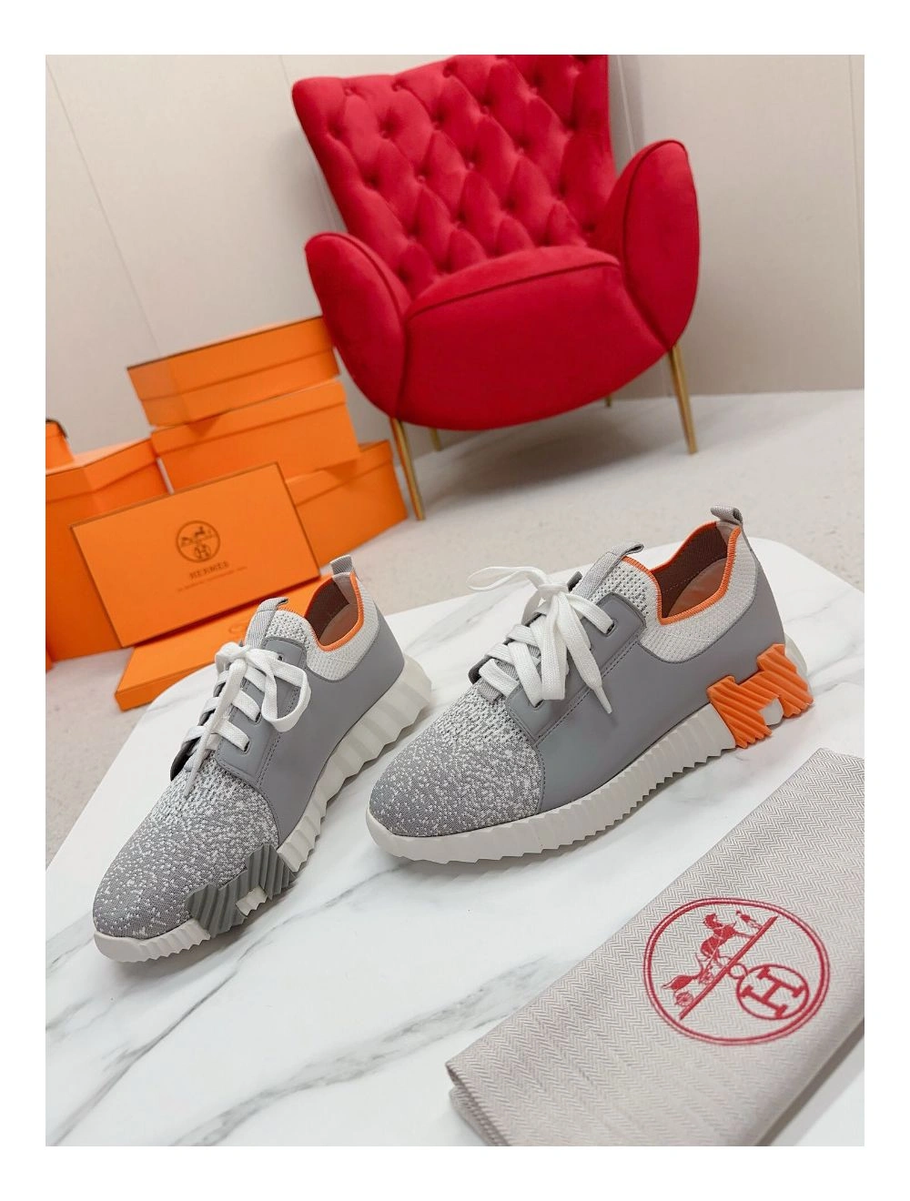 Hermes Men’s Depart Sneakers in Grey Gradient Knit