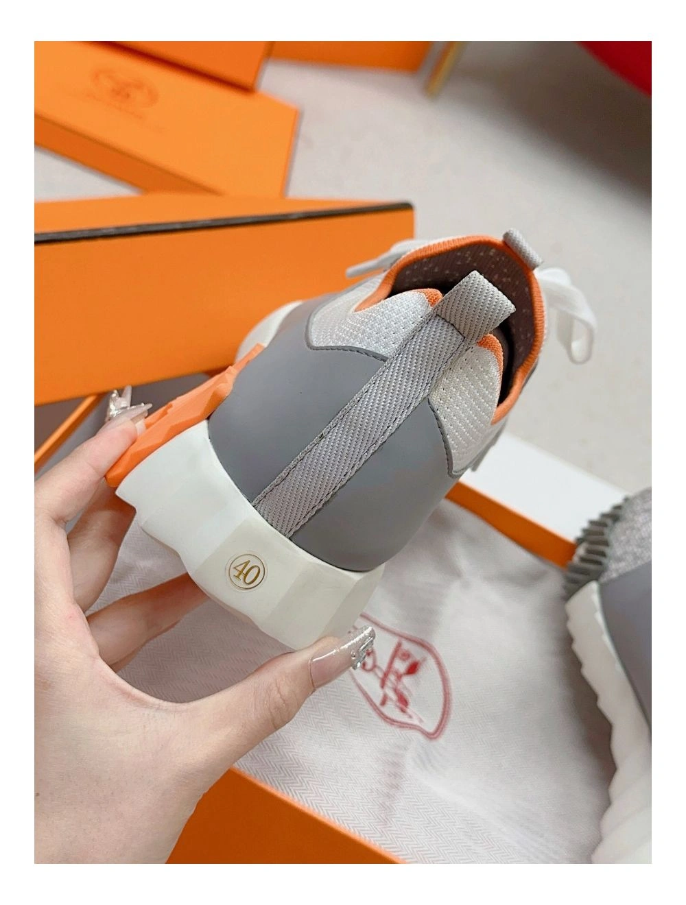 Hermes Men’s Depart Sneakers in Grey Gradient Knit