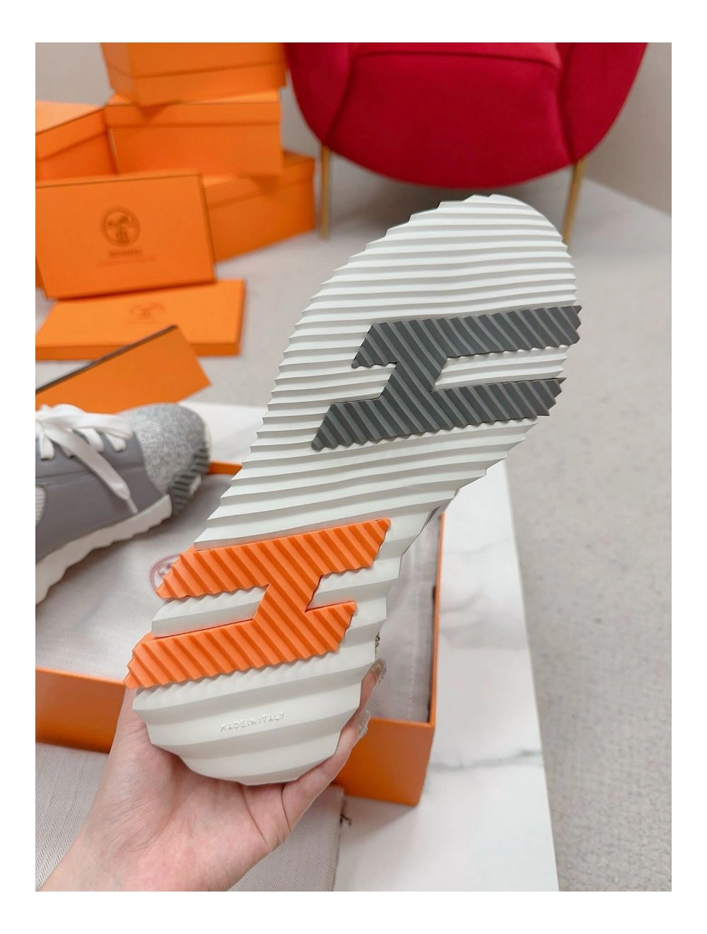 Hermes Men’s Depart Sneakers in Grey Gradient Knit