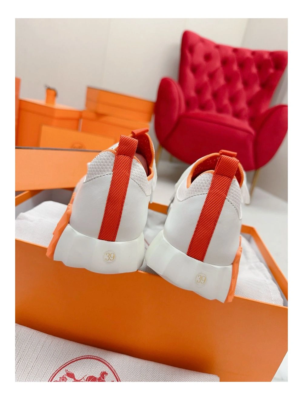 Hermes Men’s Depart Sneakers in Orange Gradient Knit