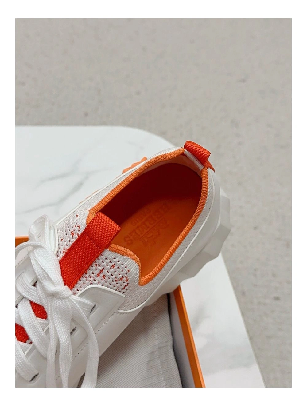 Hermes Men’s Depart Sneakers in Orange Gradient Knit