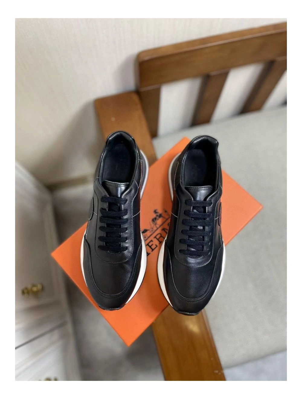 Hermes Men’s Drive Sneakers In Black Leather