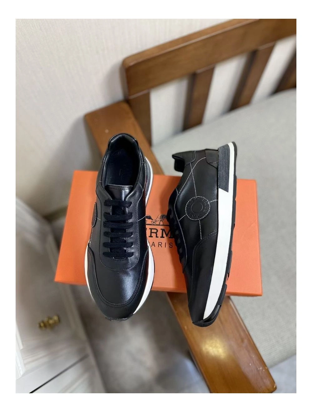 Hermes Men’s Drive Sneakers In Black Leather