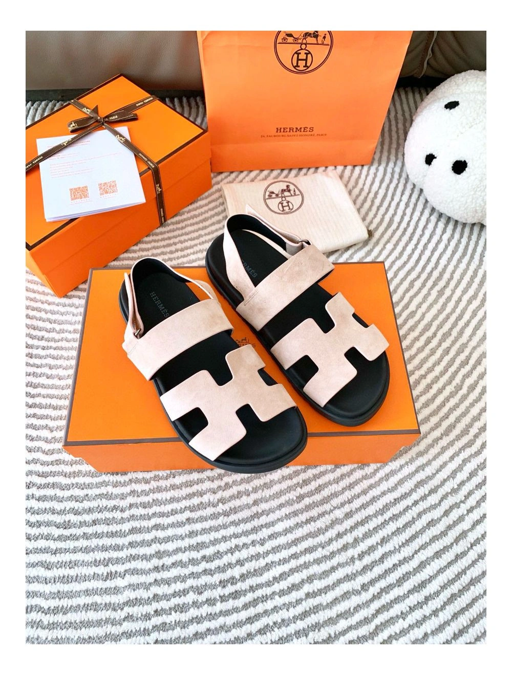 Hermes Men’s Genius Sandals In Beige Suede Calfskin