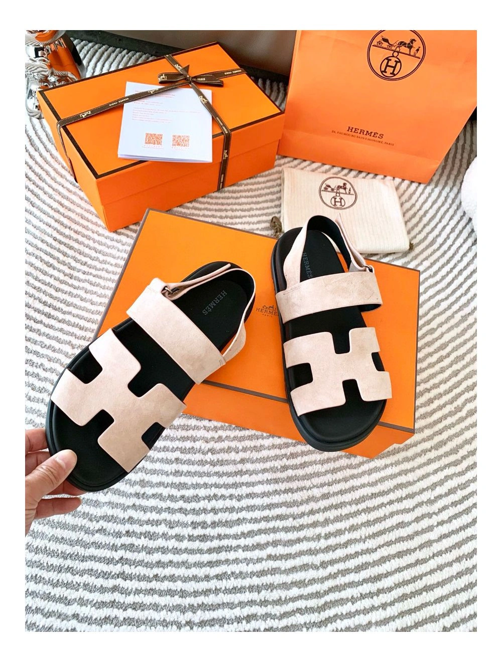 Hermes Men’s Genius Sandals In Beige Suede Calfskin