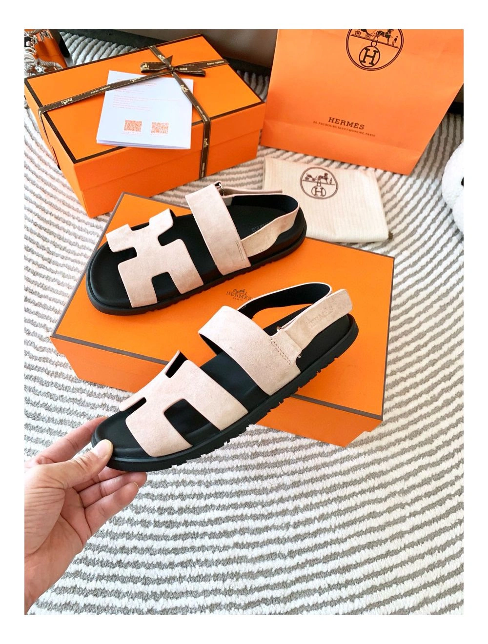 Hermes Men’s Genius Sandals In Beige Suede Calfskin