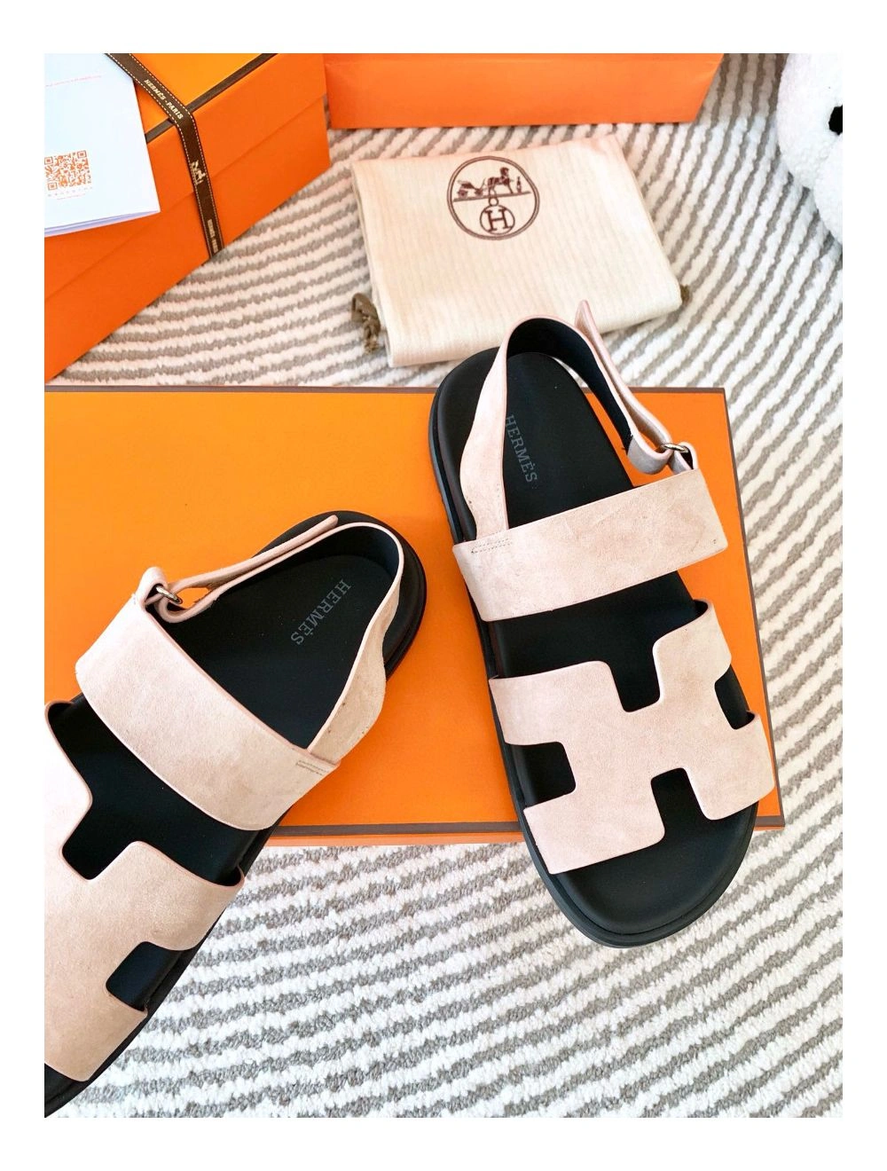 Hermes Men’s Genius Sandals In Beige Suede Calfskin