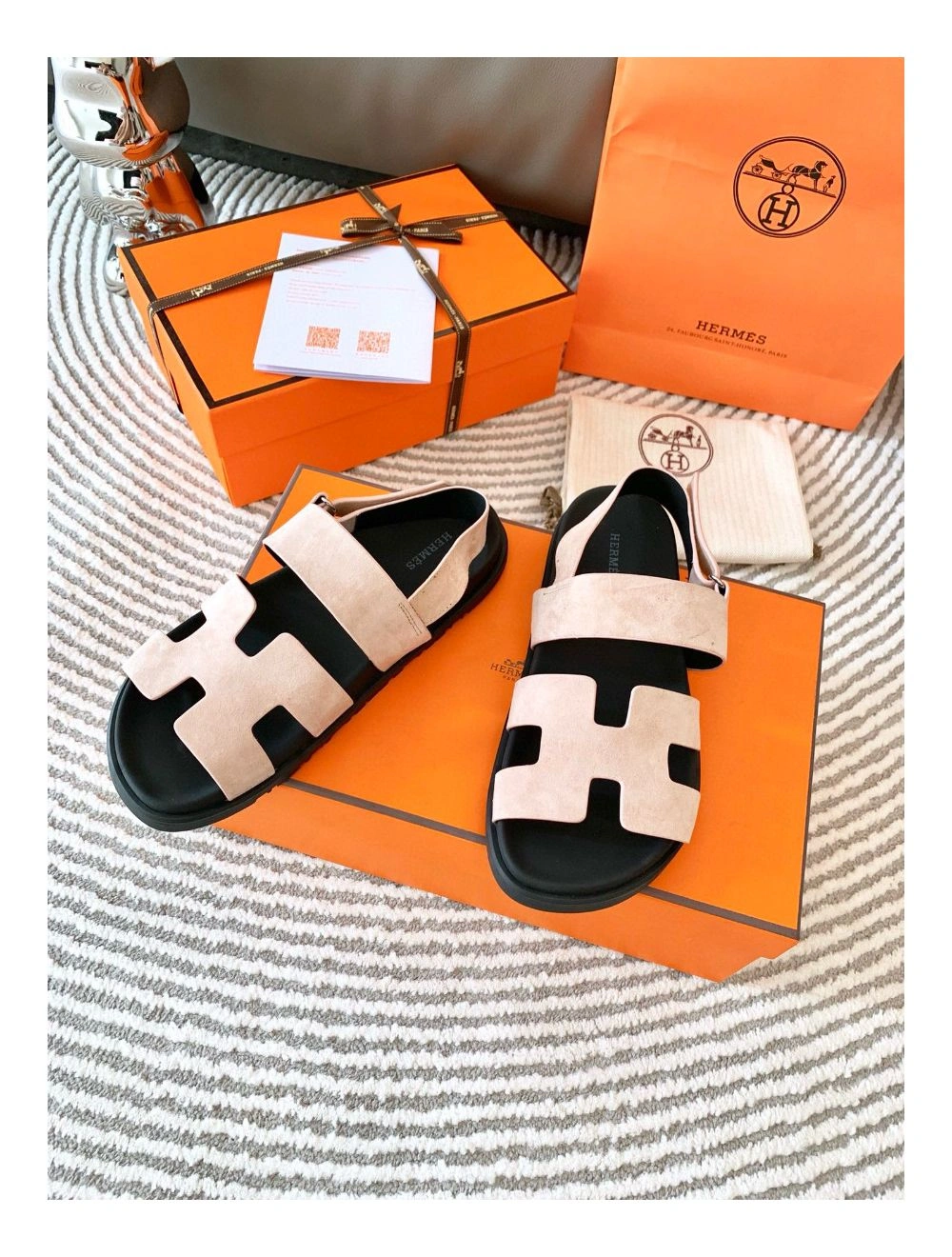 Hermes Men’s Genius Sandals In Beige Suede Calfskin