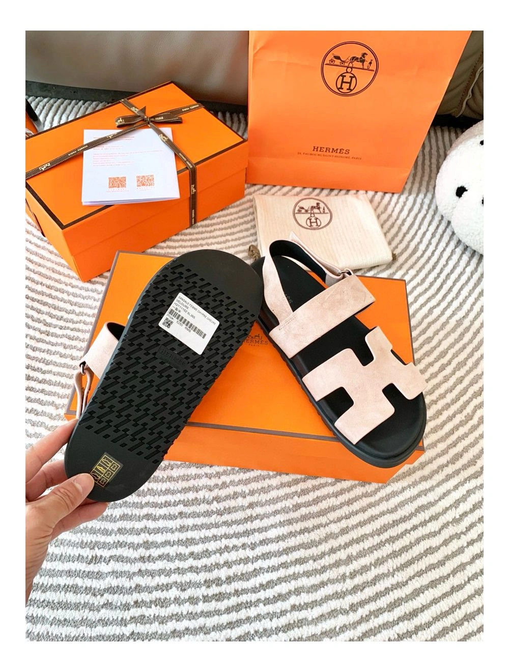 Hermes Men’s Genius Sandals In Beige Suede Calfskin