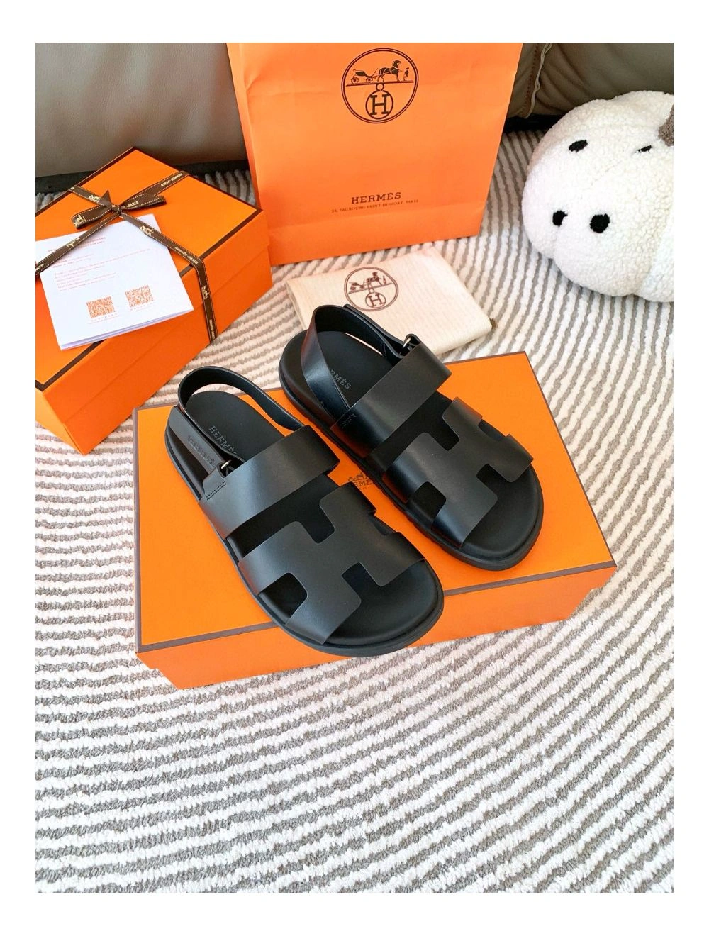 Hermes Men’s Genius Sandals In Black Calfskin