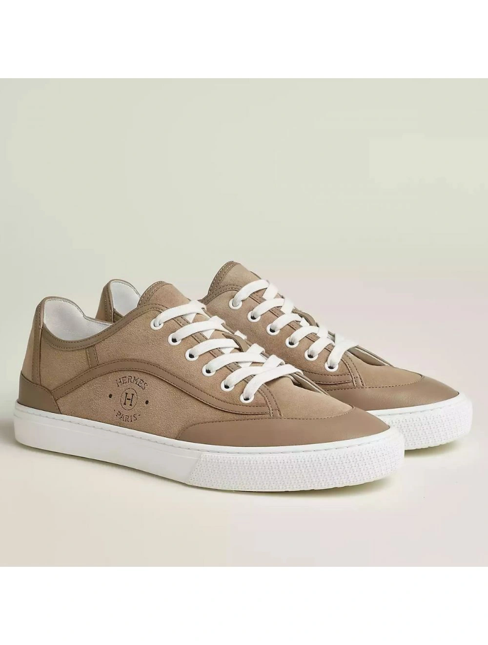 Hermes Men’s Get Sneakers in Beige Suede Leather