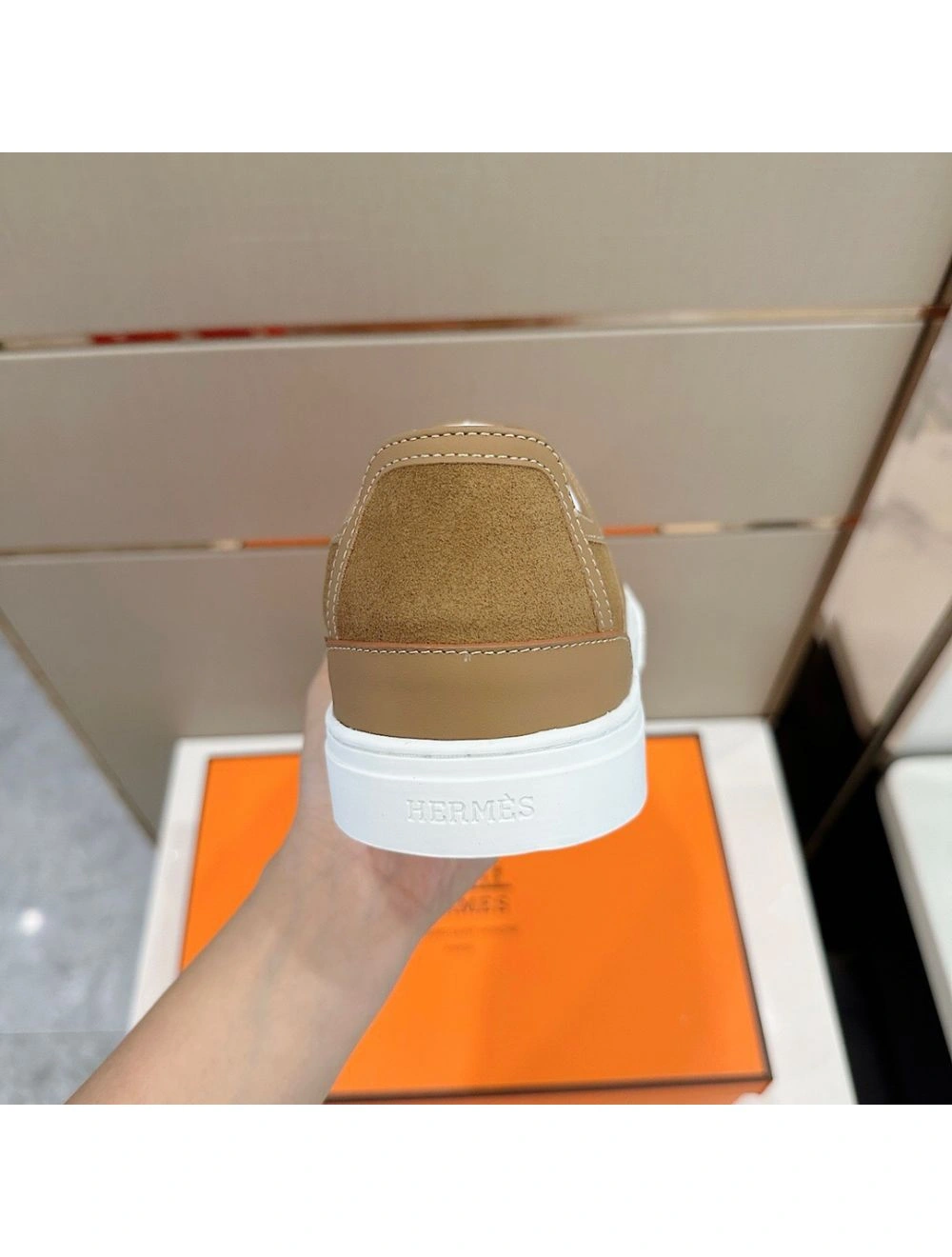 Hermes Men’s Get Sneakers in Beige Suede Leather