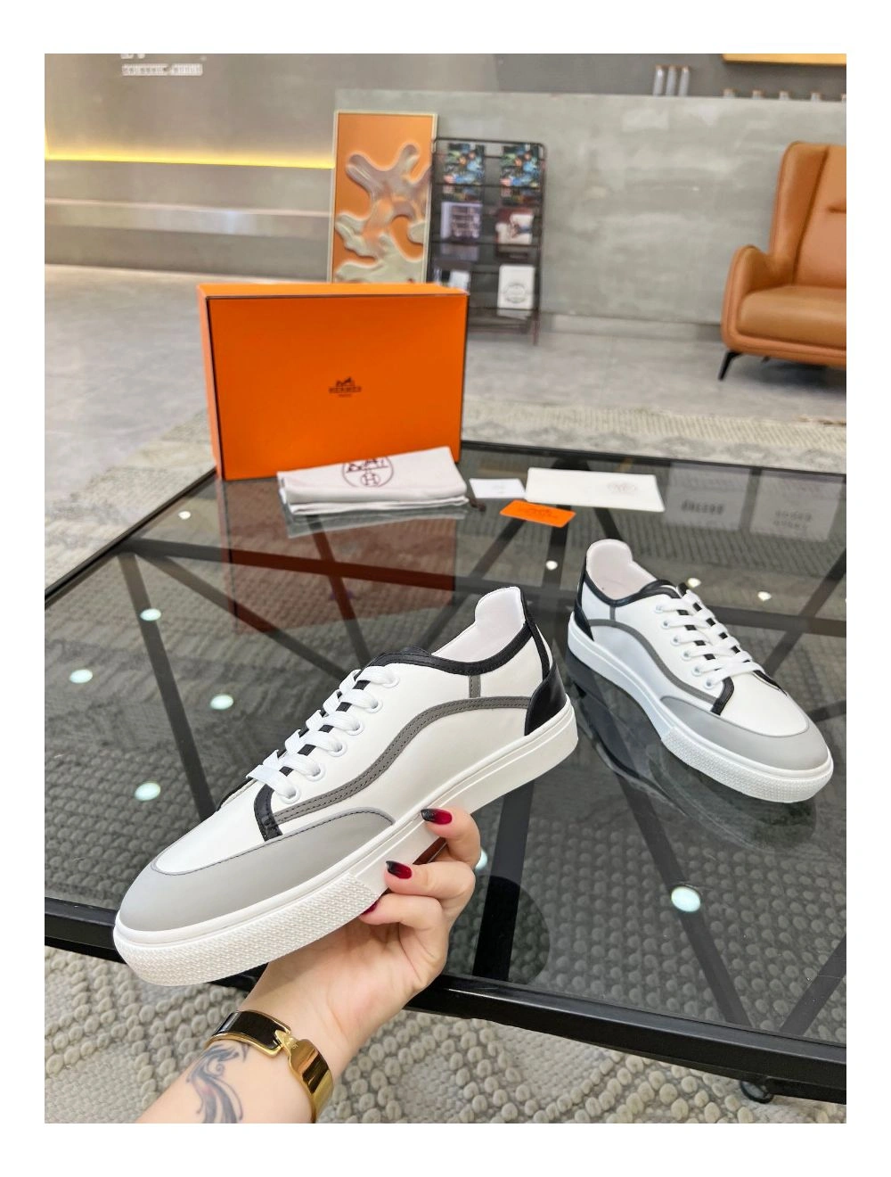 Hermes Men’s Get Sneakers in Multicolour Calfskin