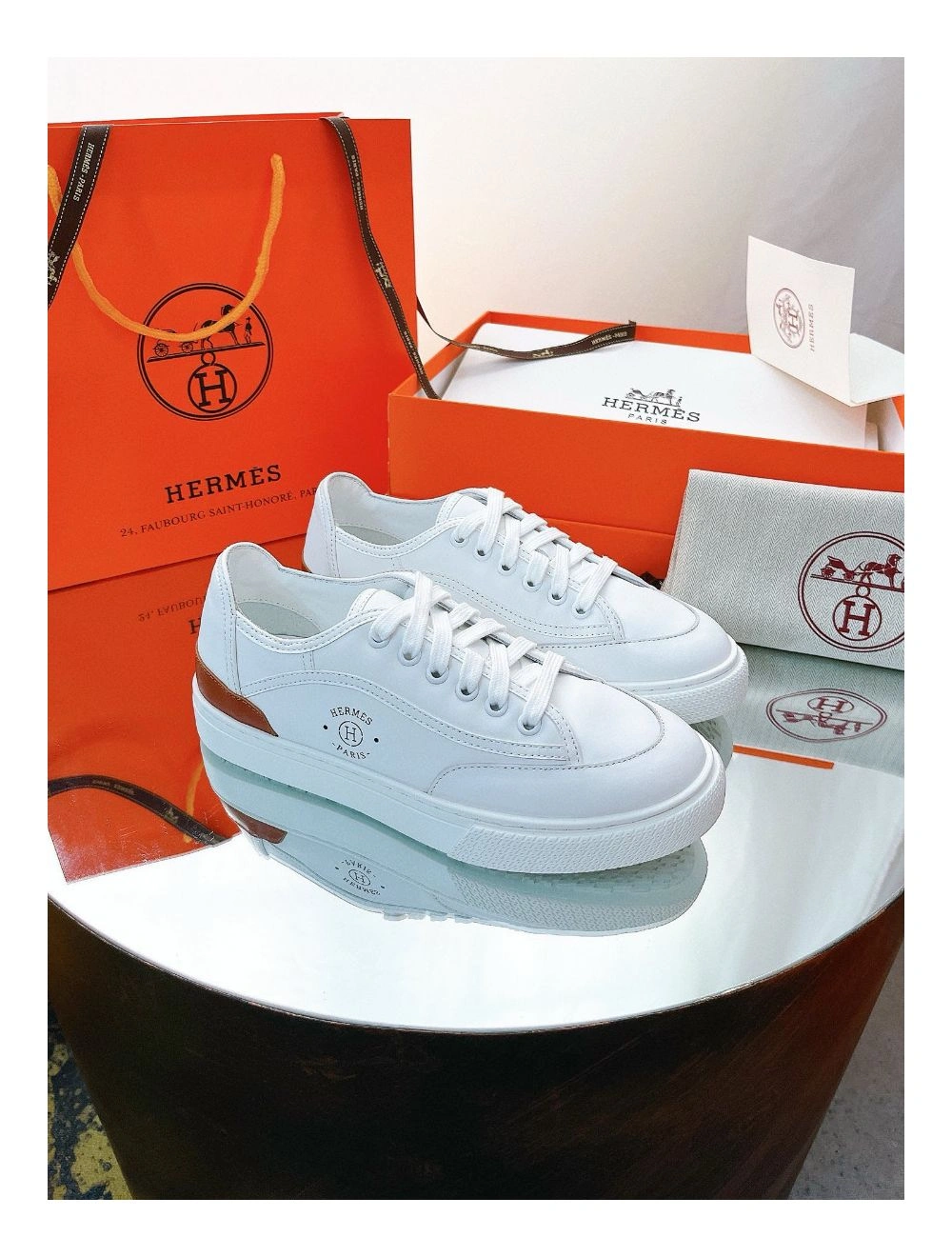 Hermes Men’s Get Sneakers in White Calfskin