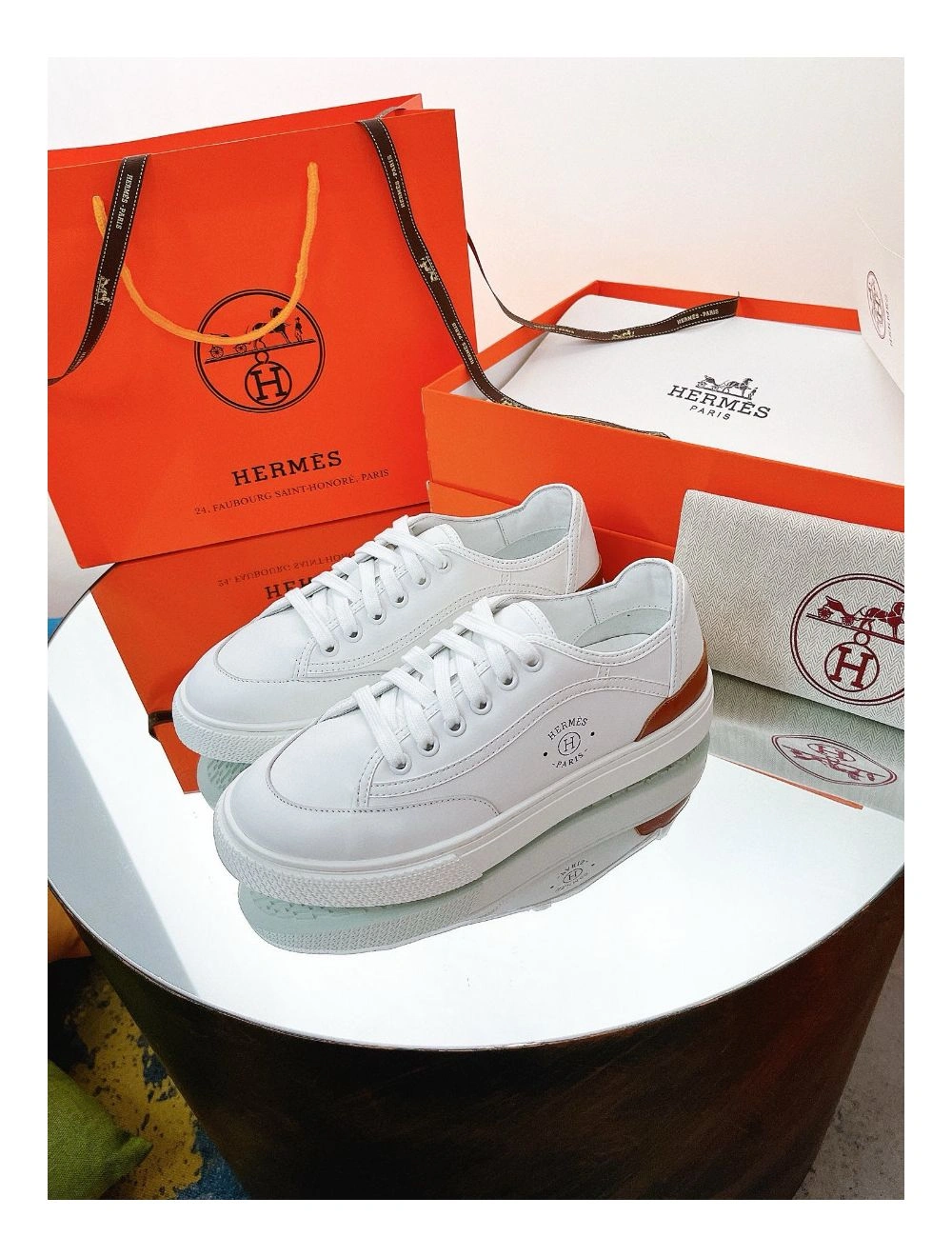 Hermes Men’s Get Sneakers in White Calfskin