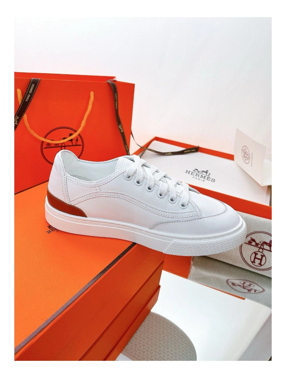 Hermes Men’s Get Sneakers in White Calfskin