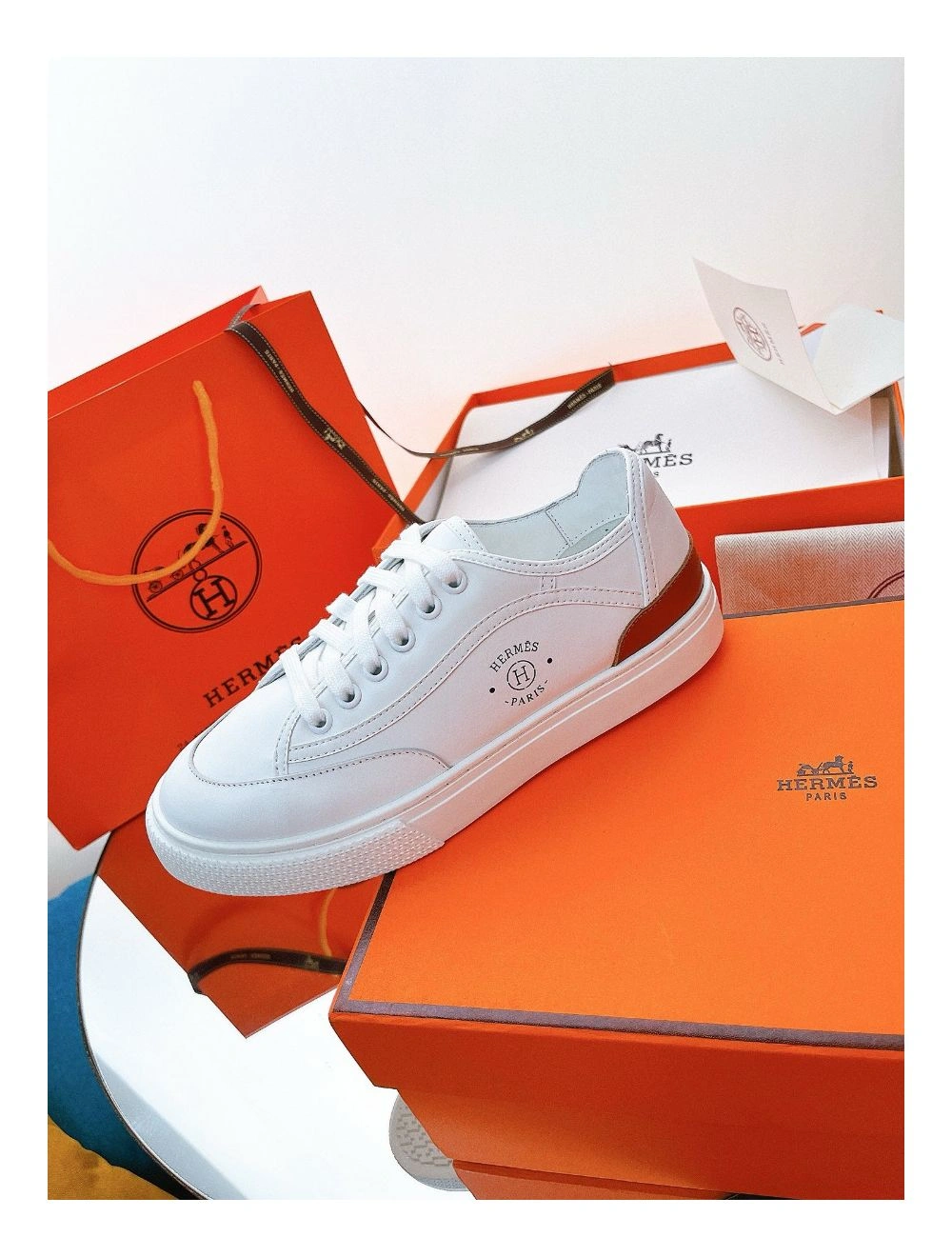 Hermes Men’s Get Sneakers in White Calfskin