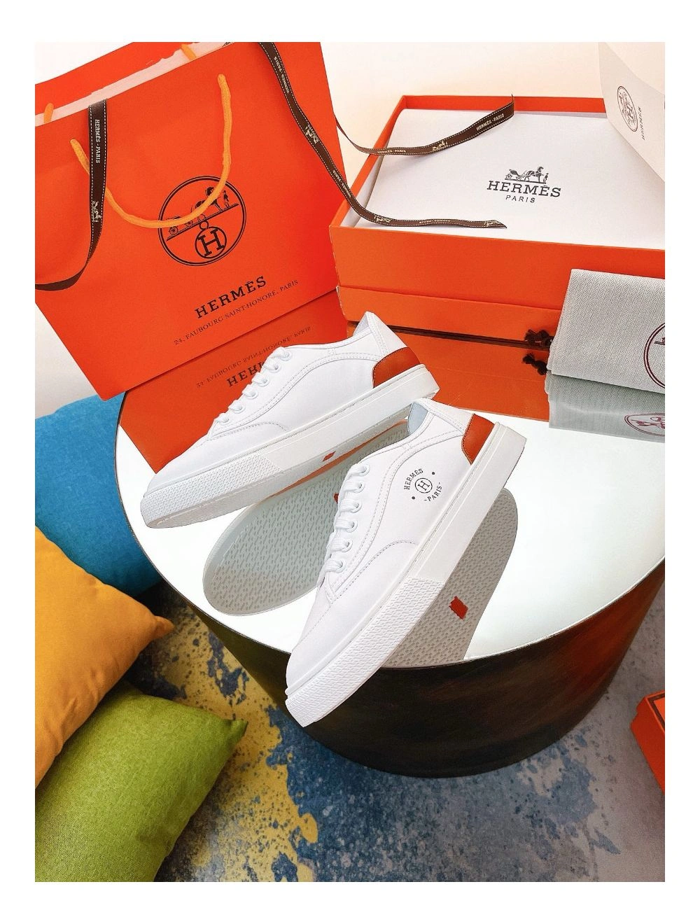 Hermes Men’s Get Sneakers in White Calfskin
